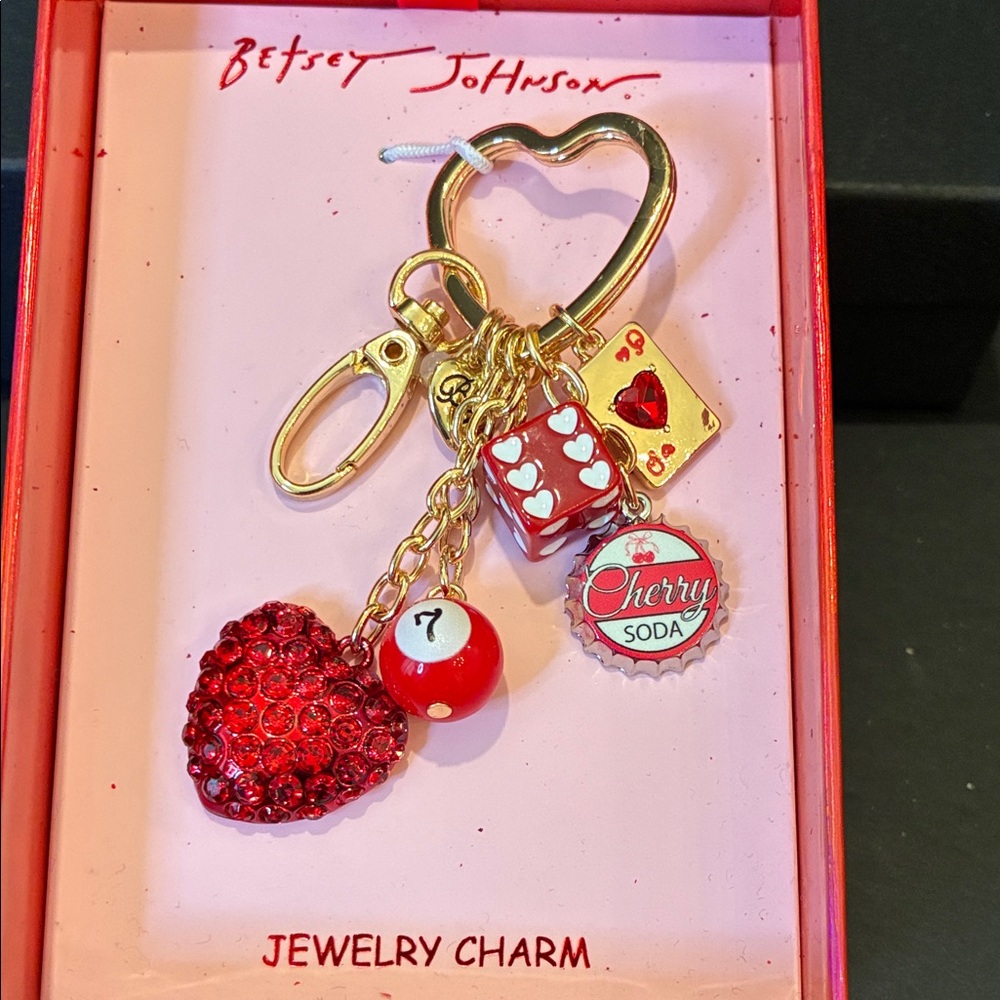 Betsey Johnson Lucky in Love Red and Gold Heart & Soda Bag Charm